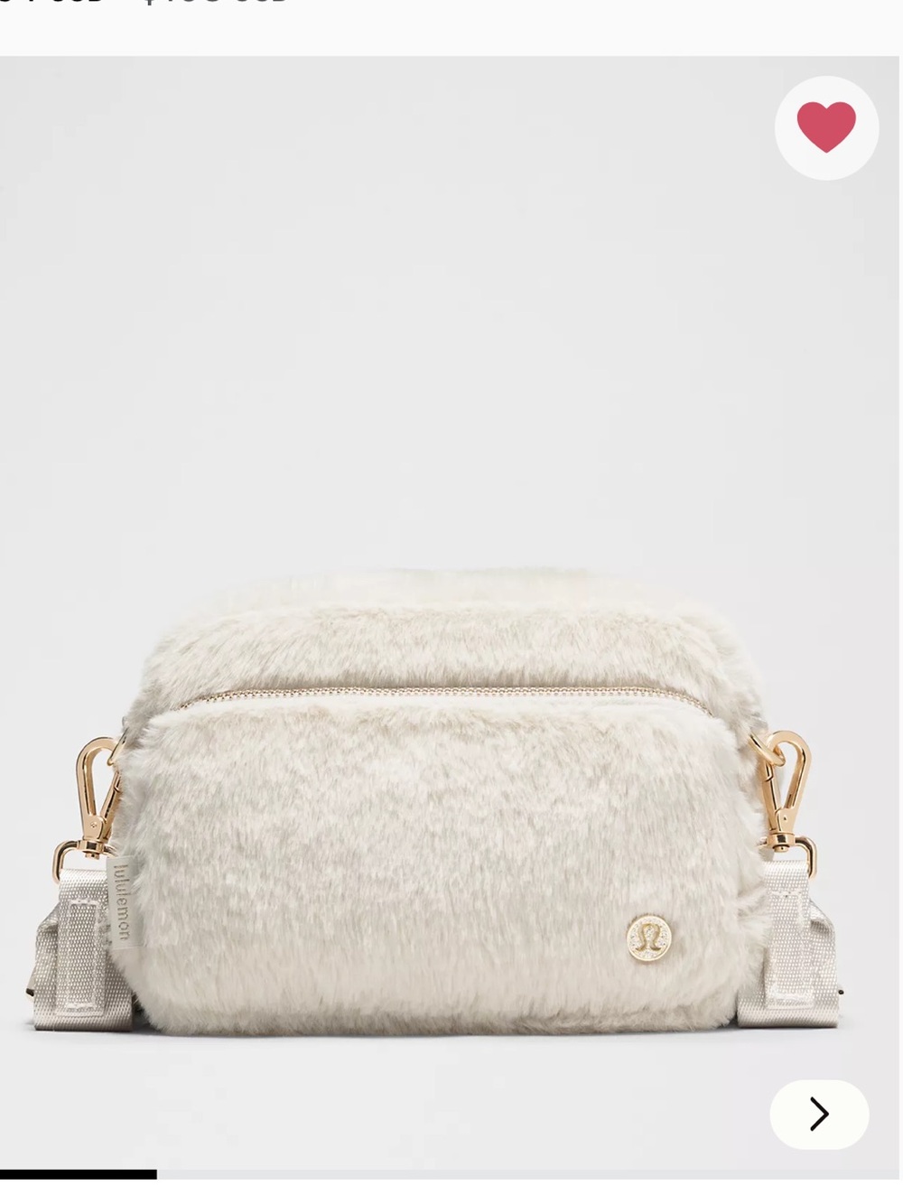 lululemon athletica Cream Faux Fur Crossbody with Gold Hardware